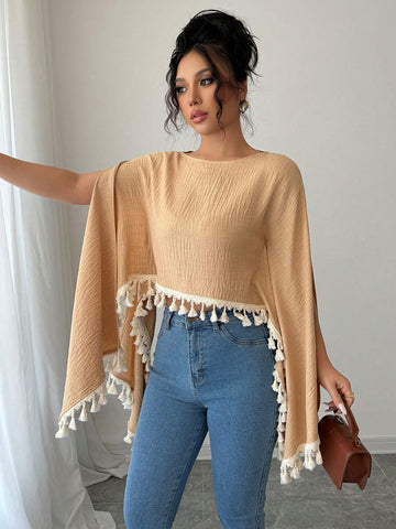 Solid Color Asymmetrical Hem Long Sleeve Versatile Blouse