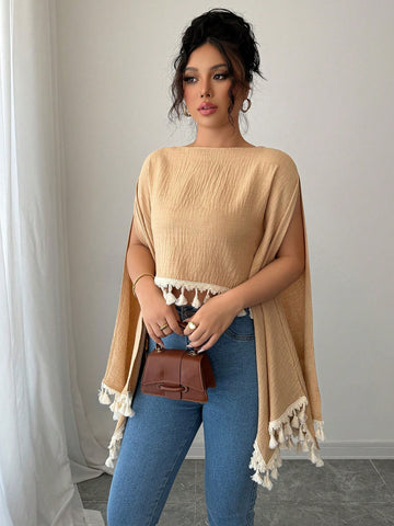 Solid Color Asymmetrical Hem Long Sleeve Versatile Blouse