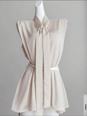 Women's Plain Short Sleeve Flowy Tie Up Casual Regular Summer Shirt