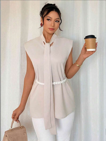 Women's Plain Short Sleeve Flowy Tie Up Casual Regular Summer Shirt