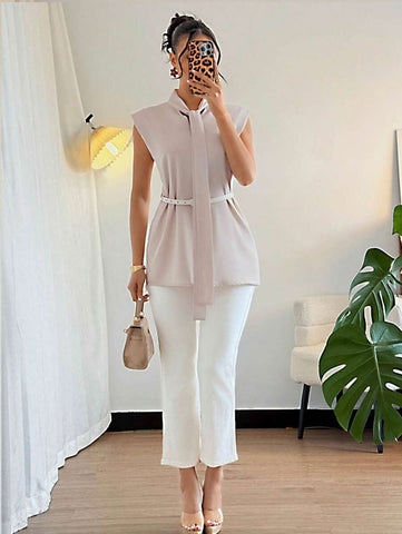 Women's Plain Short Sleeve Flowy Tie Up Casual Regular Summer Shirt