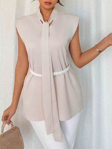 Women's Plain Short Sleeve Flowy Tie Up Casual Regular Summer Shirt