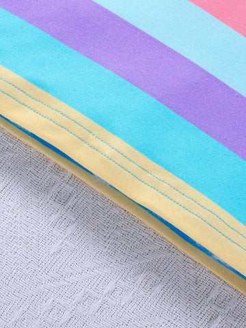 Rainbow Butterfly Print Girls' Soft Versatile Colorful Striped Spaghetti Strap Sleeveless Casual Summer Dress