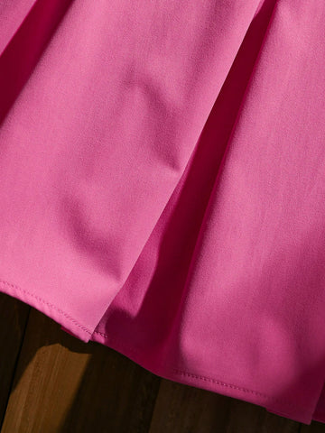 Young Girls Sleeveless Mauve Red Dress, Simple & Elegant Design With Pouch Flap & Metal Button Accent For Playful Western Style