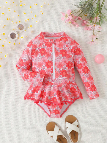 Random Print Young Girl One-Piece Swimsuit