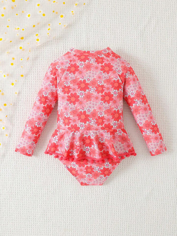 Random Print Young Girl One-Piece Swimsuit