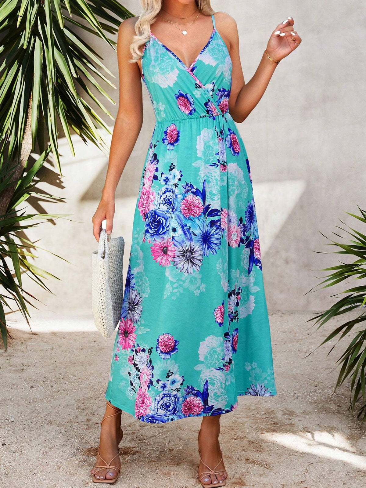 Random Printed Cami Wrap Summer Dress