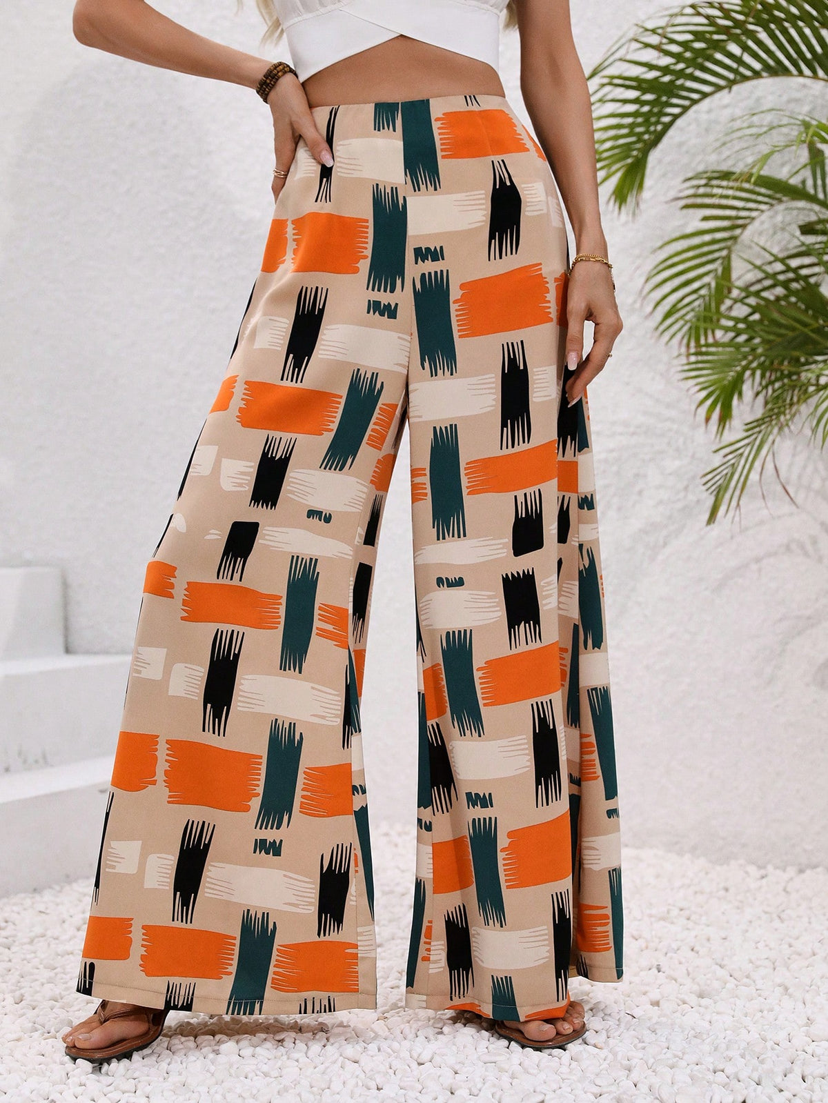 Random Printed Wide Leg Vacation Pants