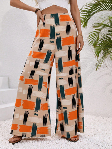 Random Printed Wide Leg Vacation Pants