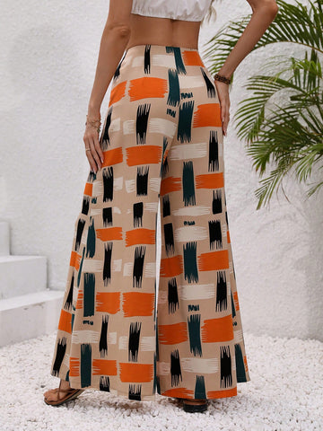 Random Printed Wide Leg Vacation Pants