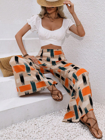 Random Printed Wide Leg Vacation Pants