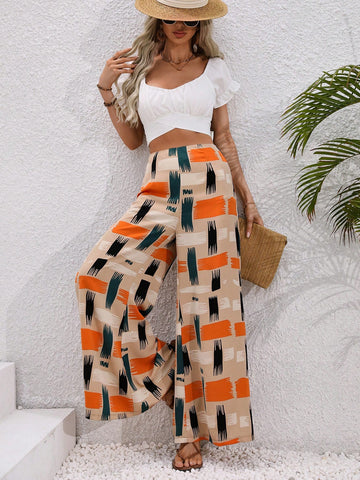 Random Printed Wide Leg Vacation Pants