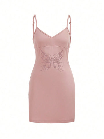 Rat Studio Casual Rhinestone Embellished Tight Strap Women\ Dress