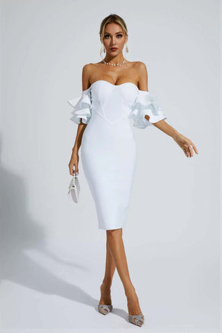 Raya White Bandage Bridesmaid Midi Dress