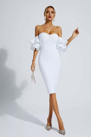Raya White Bandage Bridesmaid Midi Dress