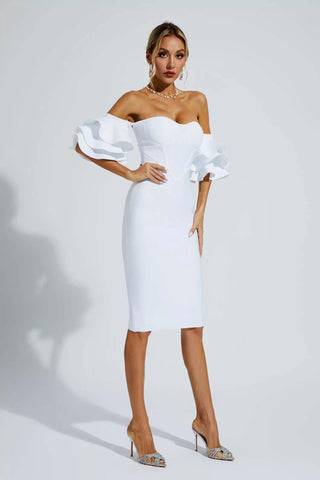 Raya White Bandage Bridesmaid Midi Dress
