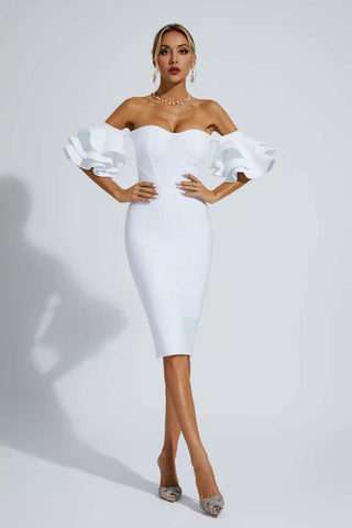 Raya White Bandage Bridesmaid Midi Dress