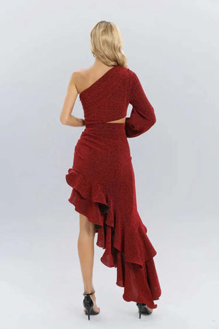 Andrea Red Velvet Bandage Maxi Dress
