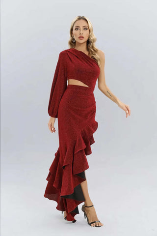 Andrea Red Velvet Bandage Maxi Dress
