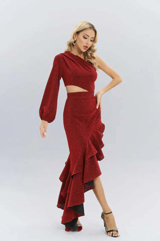 Andrea Red Velvet Bandage Maxi Dress