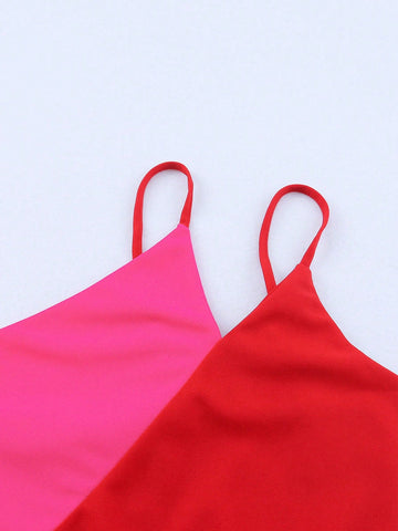 Red And Hot Pink Bodycon Sleeveless Mini One Shoulder Dress