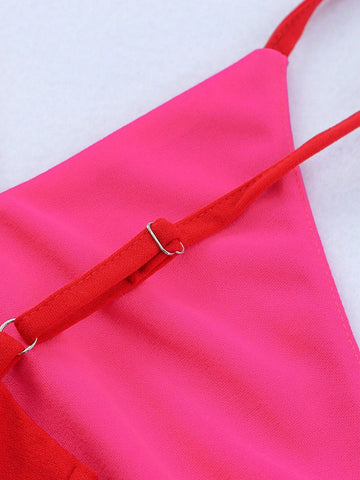 Red And Hot Pink Bodycon Sleeveless Mini One Shoulder Dress