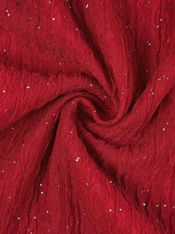 Red Color Sexy Off Shoulder Long Sleeve Front Hollow Ruffle Hem Elegant Bodycon Mini Dress With Flash Textured Fabric,Romantic,Dating,Wedding,Evening Party,Valentine's Day,Autumn And Winter New Women's Clothing