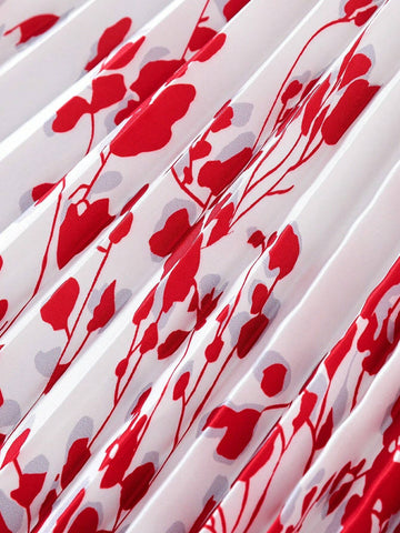 Red Floral Bell Sleeve Dress For Little And Middle Girls