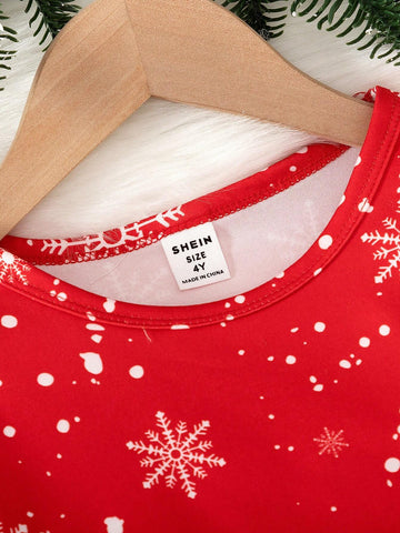 Red Lady Christmas Snowman Print Long Sleeve Long Dress