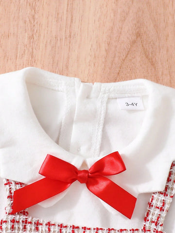 Red Plaid Dress With Small Bow Tie, Autumn And Winter New Arrival