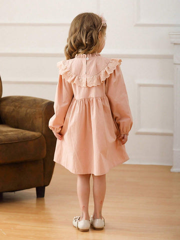 Retro Floral Embroidered Stand Collar Girls Dress, Nature Style