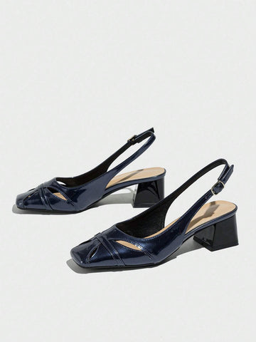 Retro French Mary Jane Shallow Mouth Square Toe Hollow Chunky High Heel Shoes For Women, Comfortable, One Strap, Sandals For Spring Summer Autumn