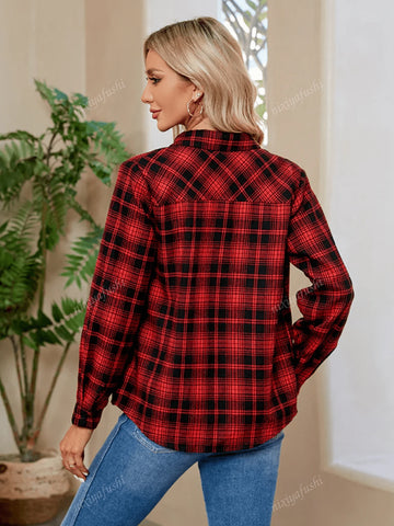 Retro High-End Plaid Long Sleeve Shirt Blouse