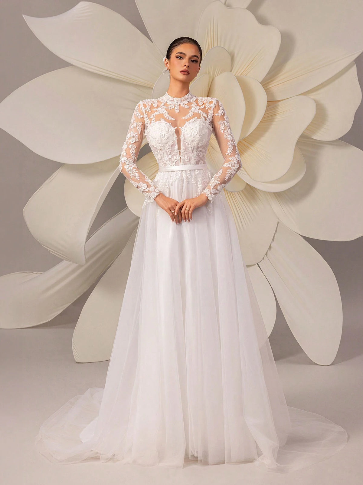 Retro Lace Elegant Palace Style Tulle Trailing Wedding Dress, Luxurious High-End Quality