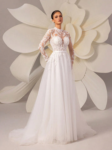 Retro Lace Elegant Palace Style Tulle Trailing Wedding Dress, Luxurious High-End Quality