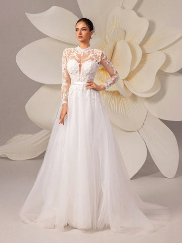 Retro Lace Elegant Palace Style Tulle Trailing Wedding Dress, Luxurious High-End Quality