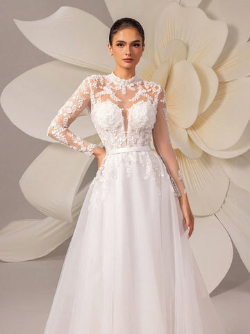Retro Lace Elegant Palace Style Tulle Trailing Wedding Dress, Luxurious High-End Quality