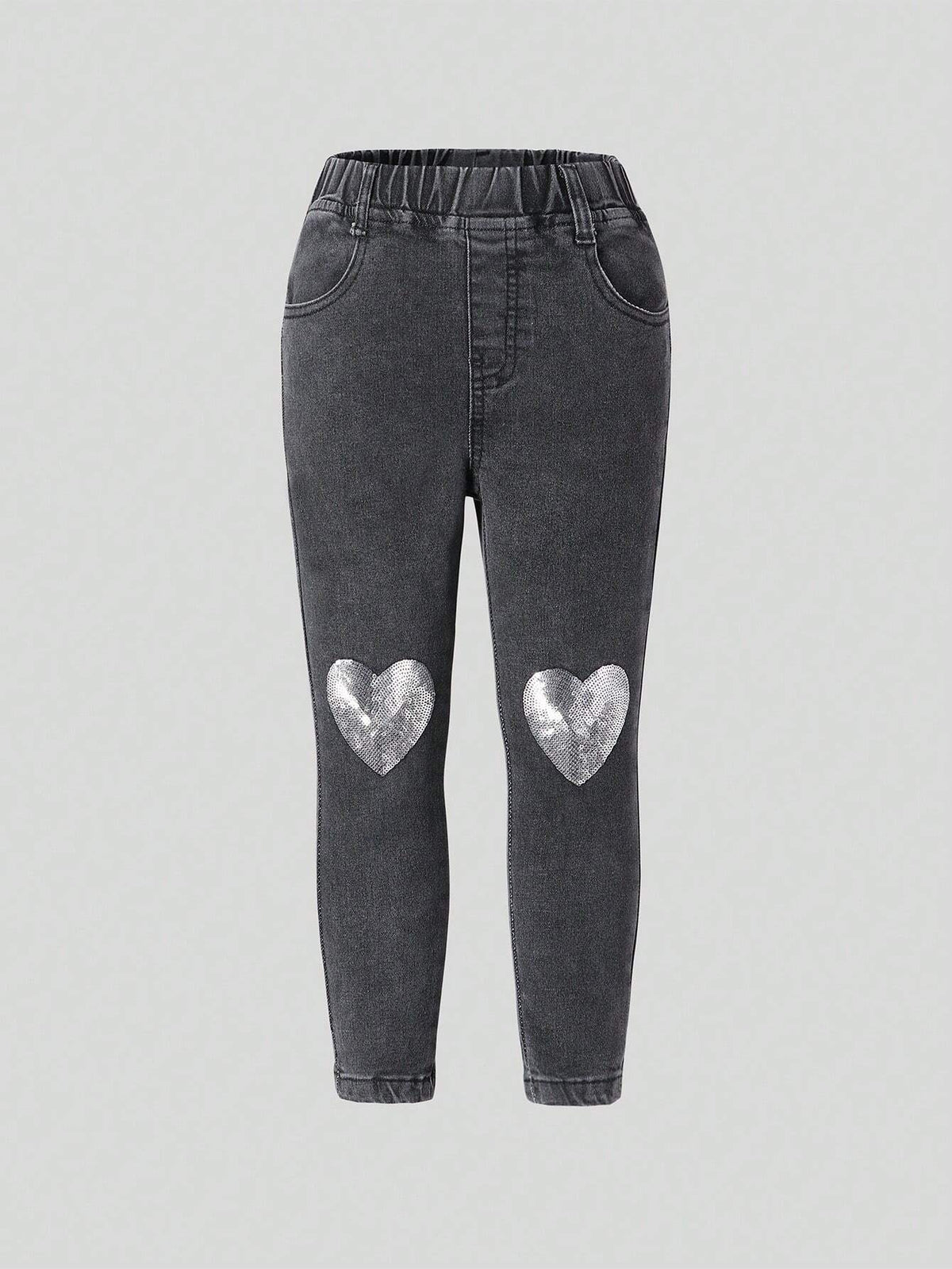 Kids Young Girl' Fashion Sweet Heart Rhinestone Embroidery Skinny Jeans