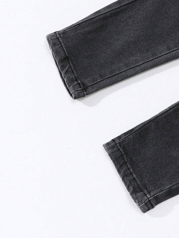 Kids Young Girl' Fashion Sweet Heart Rhinestone Embroidery Skinny Jeans