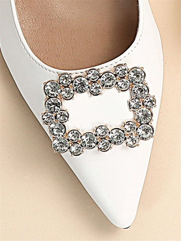 Rhinestone Decor Point Toe Chunky Heeled Slingback Pumps