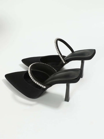 Rhinestone Decor Point Toe Stiletto Heeled Mules