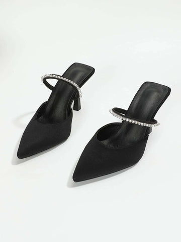 Rhinestone Decor Point Toe Stiletto Heeled Mules
