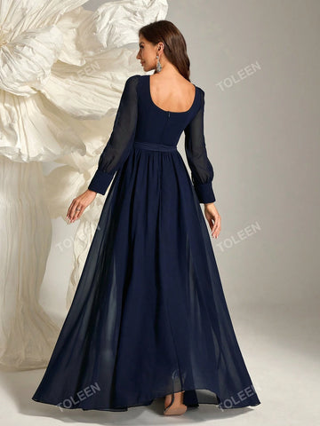 Heart Neckline, Waist Cinched, Pearl & Beaded Decor Bridesmaid Dress