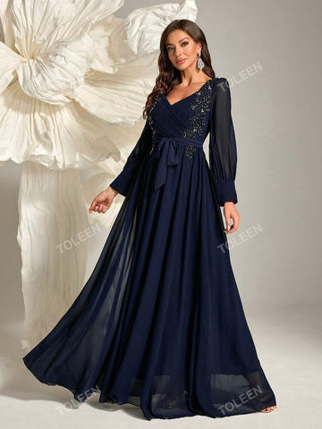 Heart Neckline, Waist Cinched, Pearl & Beaded Decor Bridesmaid Dress