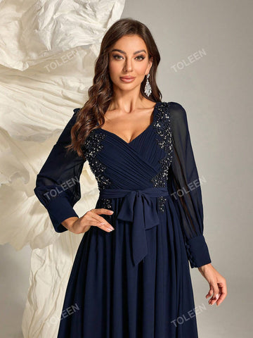 Heart Neckline, Waist Cinched, Pearl & Beaded Decor Bridesmaid Dress