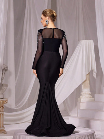 Rhinestone Detail Mermaid Hem Formal Dress