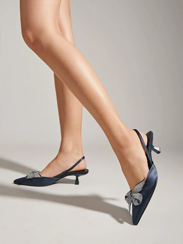 Rhinestone & Bow Decor Slingback Pumps