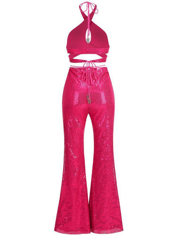 Rhode Halterneck Sequin Set In Hot Pink