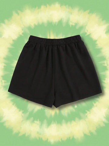 Casual Cartoon Character And Letter Print Elastic Waist Summer Shorts