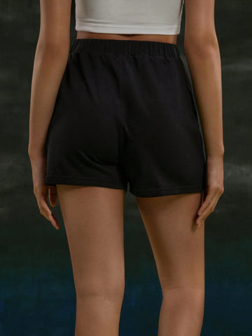 Casual Cartoon Character And Letter Print Elastic Waist Summer Shorts